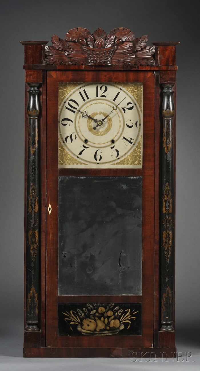 Appraisal: Jeromes Darrow Stenciled Column Mahogany Shelf Clock Bristol Connecticut c