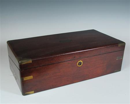 Appraisal: A th century mahogany lap desk bound at the corners