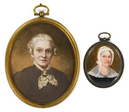 Appraisal: American School th centurytwo miniature portraits of older philadelphia ladies