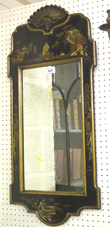 Appraisal: th century style ebonised rectangular wall mirror with chinoiserie decoration