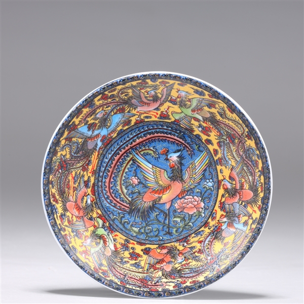 Appraisal: Chinese enameled porcelain dish with phoenix bird design to interior