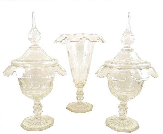 Appraisal: Three th C cut glass matching serving pieces each with