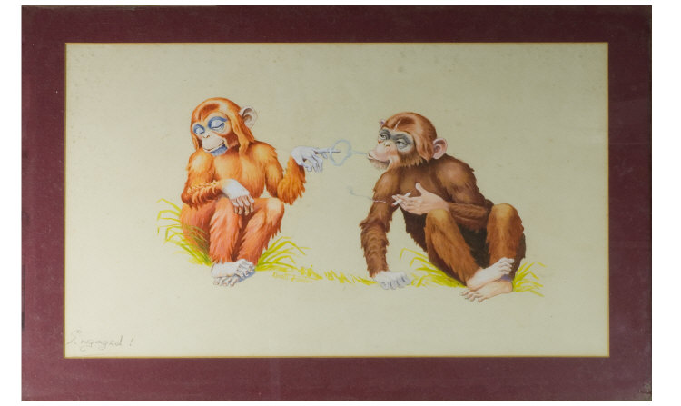 Appraisal: Byatt Foster Professional illustrator Framed Watercolour Monkey Caricature Titled Lower