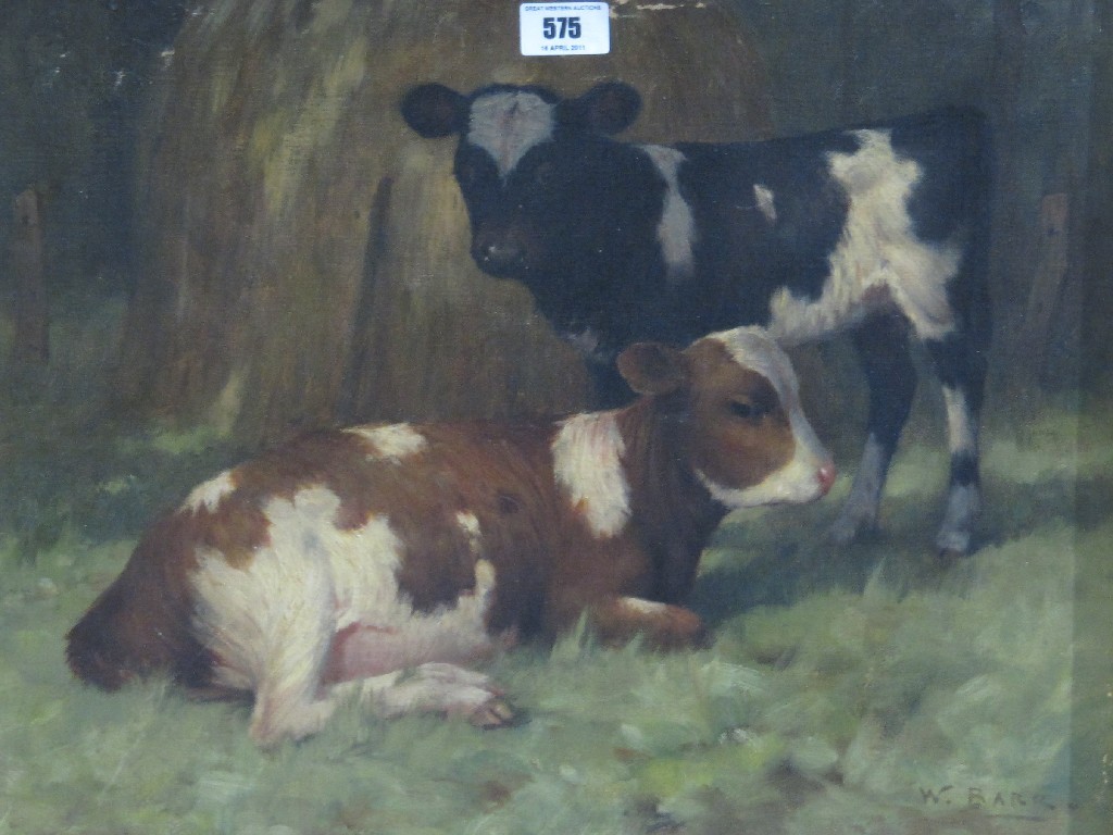 Appraisal: W BARR Oil on canvas 'Calves' signed