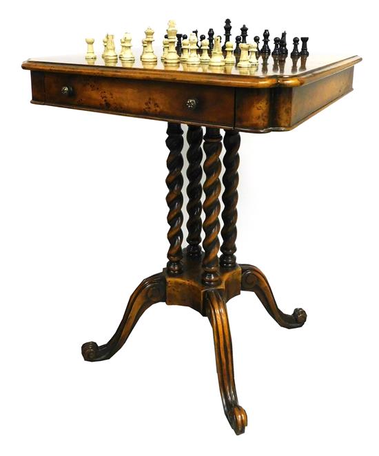 Appraisal: th C game table walnut beveled square top inlaid with