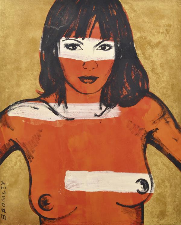 Appraisal: DAVID BROMLEY BORN Nude acrylic and gold leaf on canvas