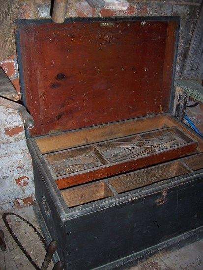 Appraisal: A carpenter's wood chest fitted sliding trays compartments etc cm