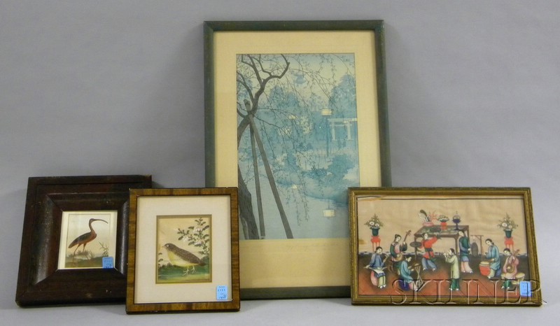 Appraisal: Four Framed Items a watercolor on paper portrait of a