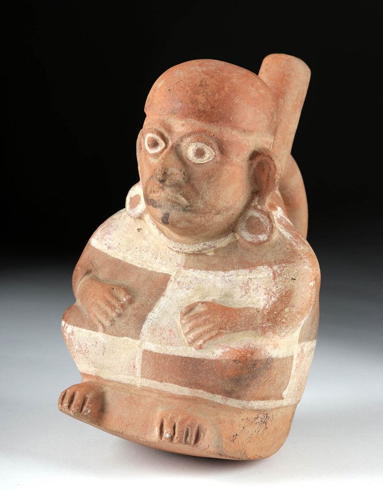 Appraisal: Moche Pottery Polychrome Figural Stirrup Vessel Originally Listed At Pre-Columbian