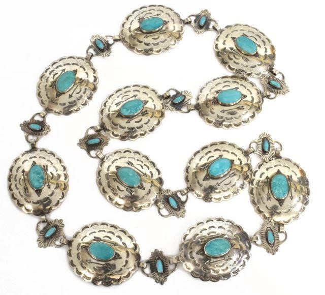 Appraisal: Native American sterling silver concho belt eleven conchos with turquoise