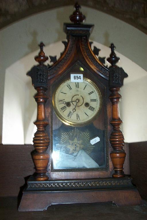 Appraisal: A late th century mantle clock with a walnut case