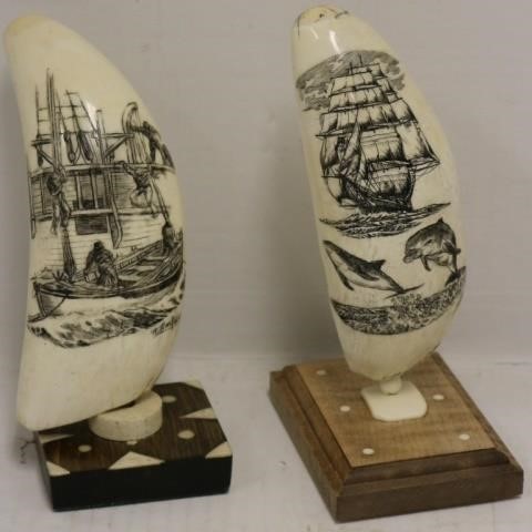 Appraisal: SCRIMSHAW WHALE'S TEETH LATE TH C BY NOTEDNEW BEDFORD ARTIST