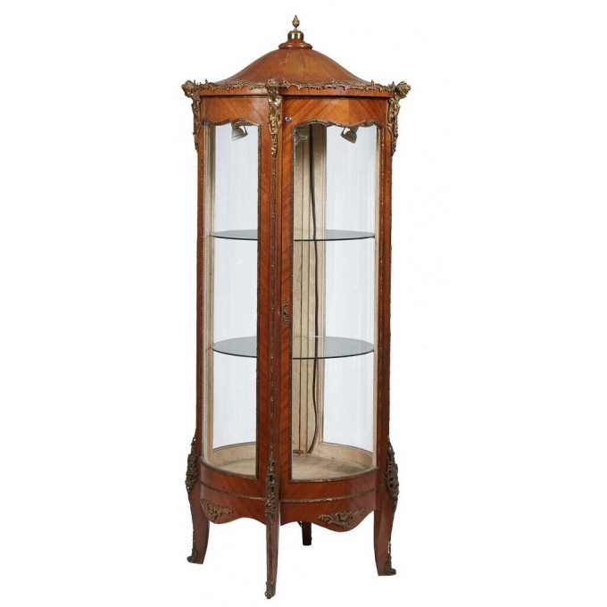 Appraisal: Unusual Louis XV Style Carved Mahogany Circular Glass Vitrine th