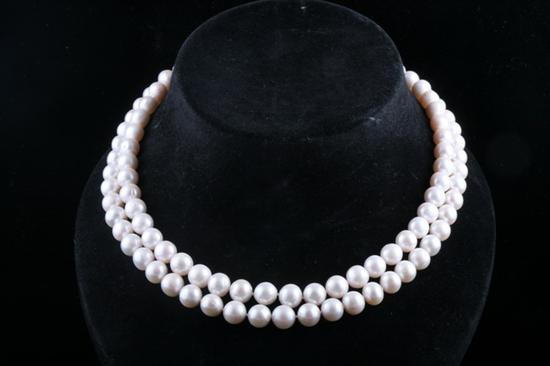 Appraisal: DOUBLE-STRAND CULTURED PEARL NECKLACE white mm- mm cultured pearls L