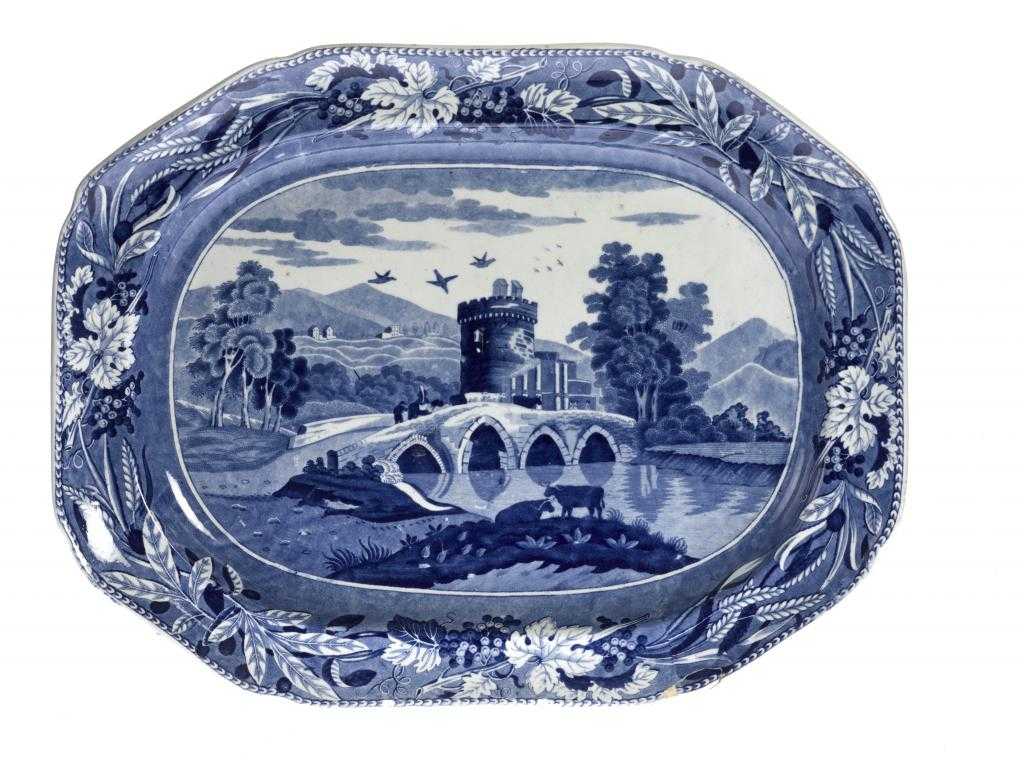 Appraisal: A BLUE PRINTED EARTHENWARE BRIDGE OF LUCANO PATTERN MEAT DISH