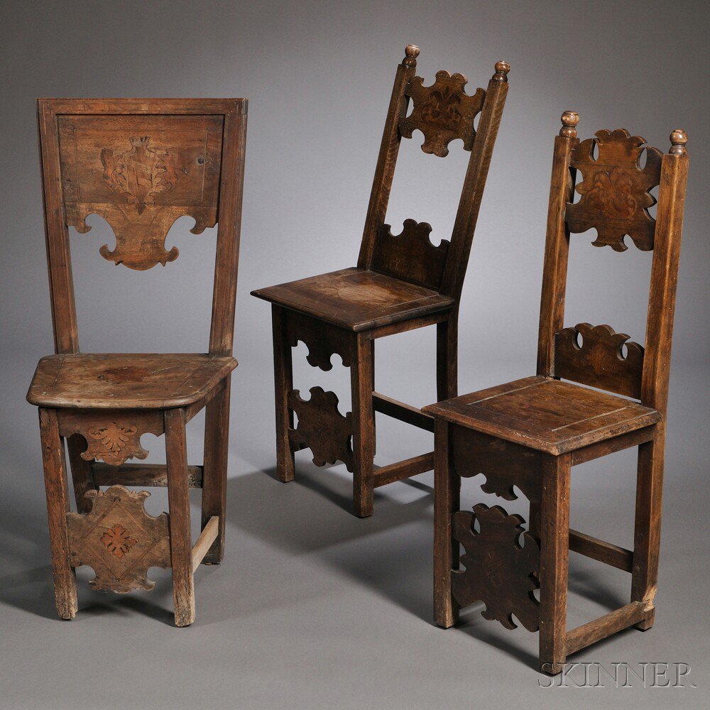 Appraisal: Three Renaissance-style Side Chairs Italy early th century composed of