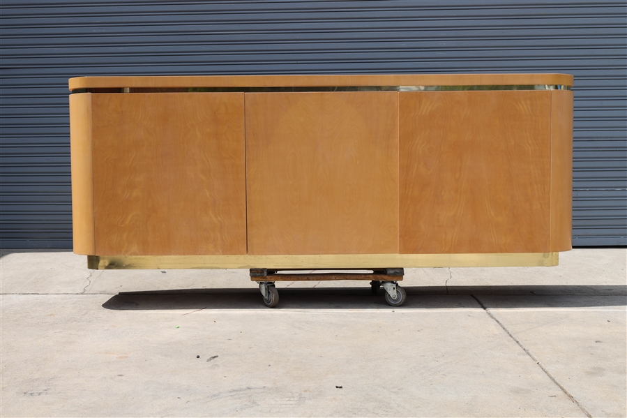 Appraisal: Large contemporary wooden sideboard includes three drawers and shelves x