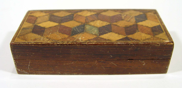 Appraisal: Rectangular Tunbridgeware box with cube design cm in length