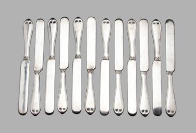 Appraisal: Set of coin silver knives oval and thread decorated handles