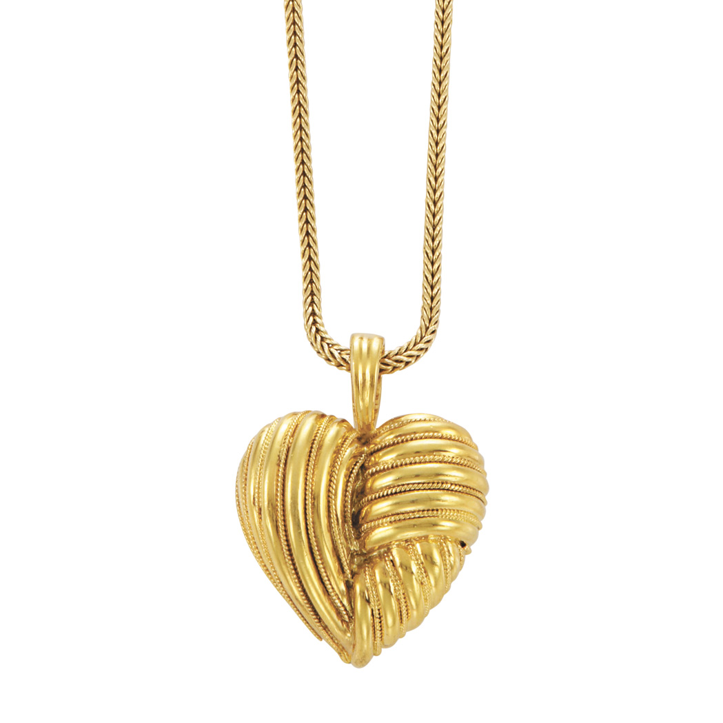 Appraisal: Gold Heart Pendant with Foxtail Chain Necklace Tiffany Co kt