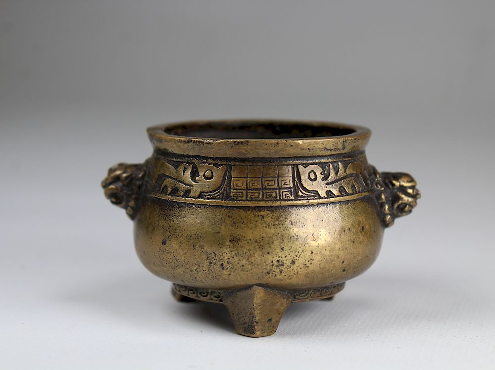 Appraisal: Signed Bronze Chinese Footed Censer Signed Bronze Chinese Footed Censer