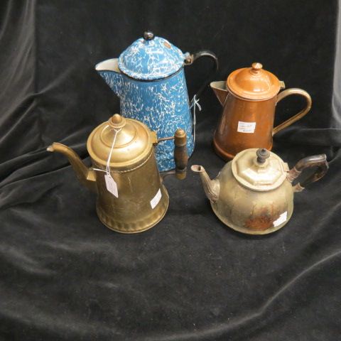 Appraisal: pc Lot of Coffeepots Teapots includes graniteware copper more