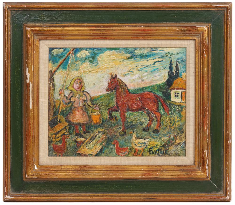 Appraisal: DAVID BURLIUK 'FARM SCENE' OIL ON BOARDDavid Burliuk Russia -