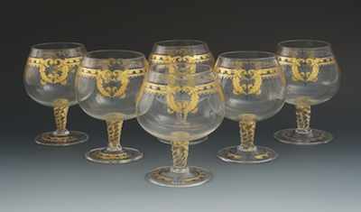 Appraisal: Six Gilt and Enameled Brandy Snifters Each with a bulbous