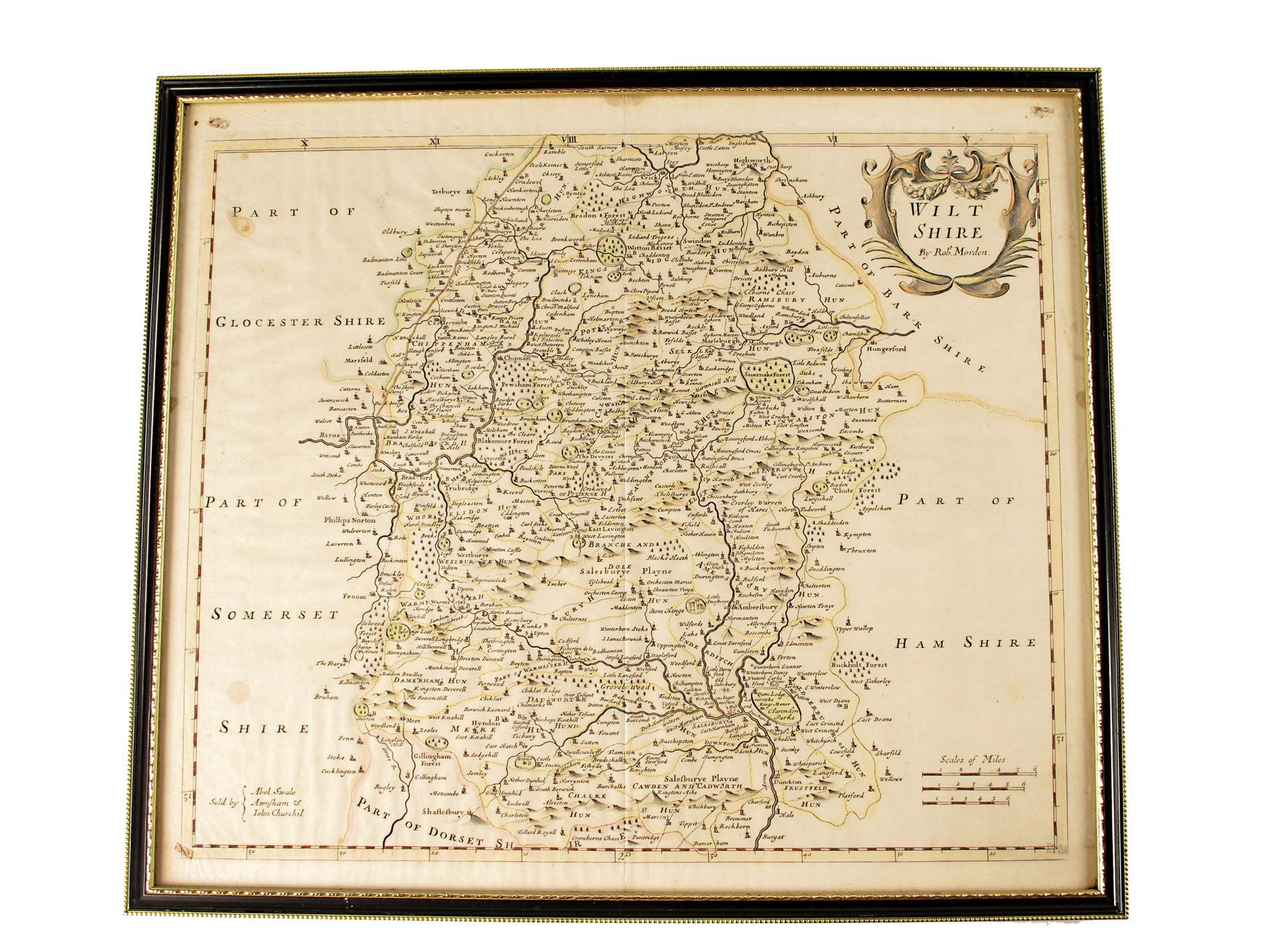 Appraisal: Robert Morden A hand-coloured engraved map of Wiltshire