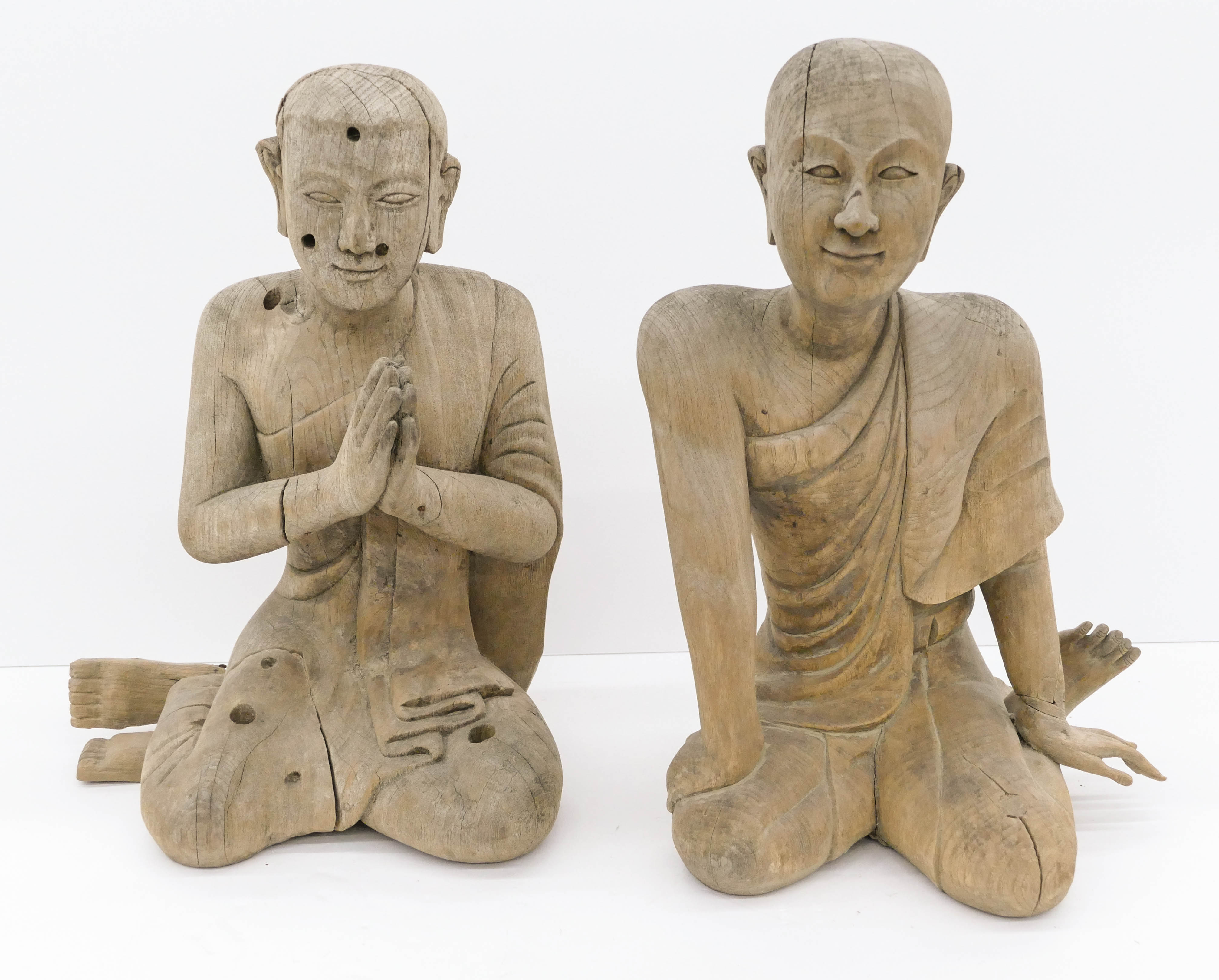 Appraisal: Pair Old Burmese Wood Seated Buddhist Monks ''x '' Approx