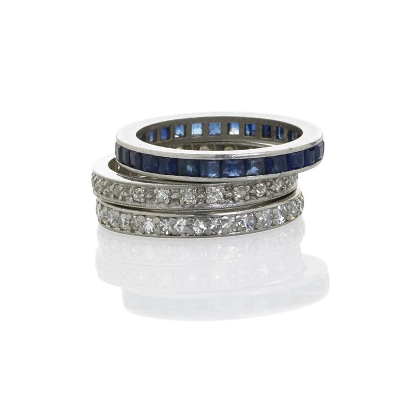 Appraisal: DIAMOND OR SAPPHIRE PLATINUM ETERNITY BANDS Condition Report