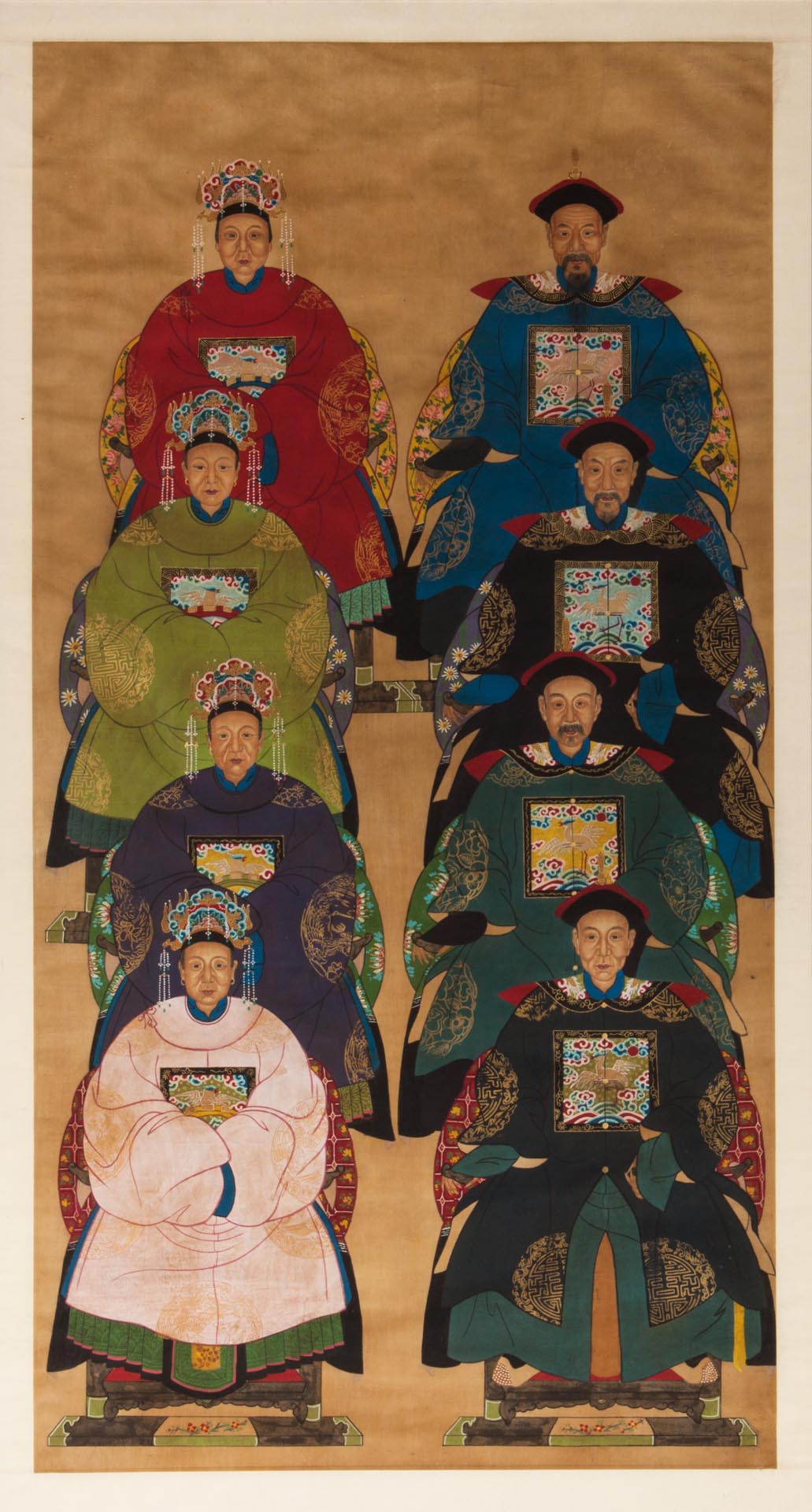 Appraisal: Contemporary Chinese ancestor portrait group gouache on rice paper framed