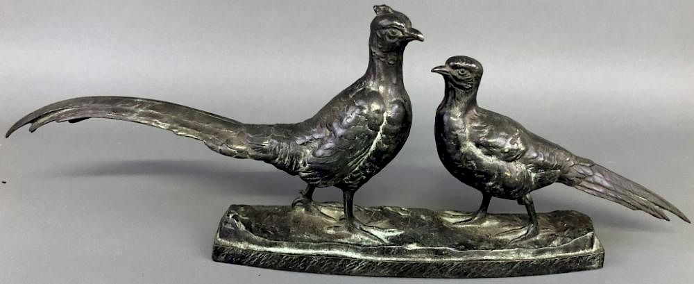 Appraisal: Bronze Figural Group of Cock and Hen Birds Bronze figural