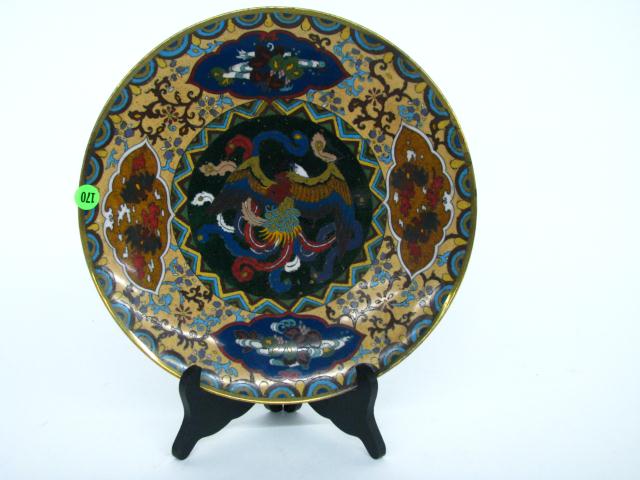 Appraisal: Japanese Cloisonne Charger '' in diameter Bird Motif Medallion four