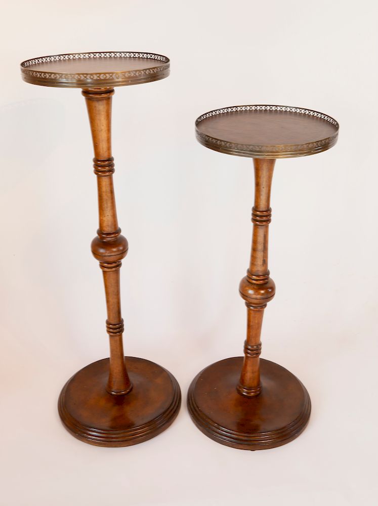 Appraisal: Two Regency Style Elm Gallery Top Pedestal Tables Exclusive on