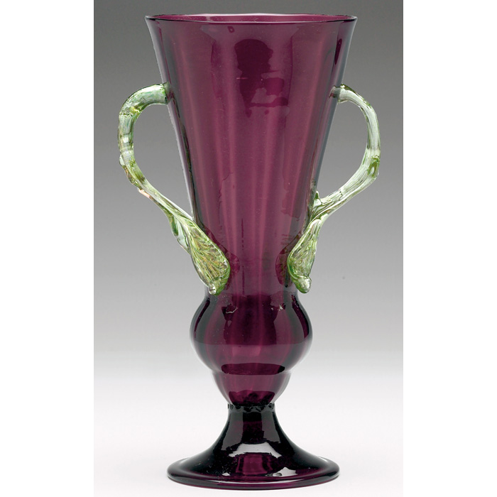 Appraisal: Unusual Steuben vase attribution tapered and ribbed shape in amethyst