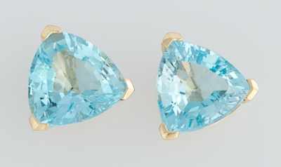 Appraisal: A Pair of Blue Topaz Earrings k yellow gold earrings