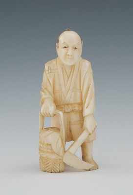 Appraisal: A Carved Ivory Netsuke of a Farmer The figure of