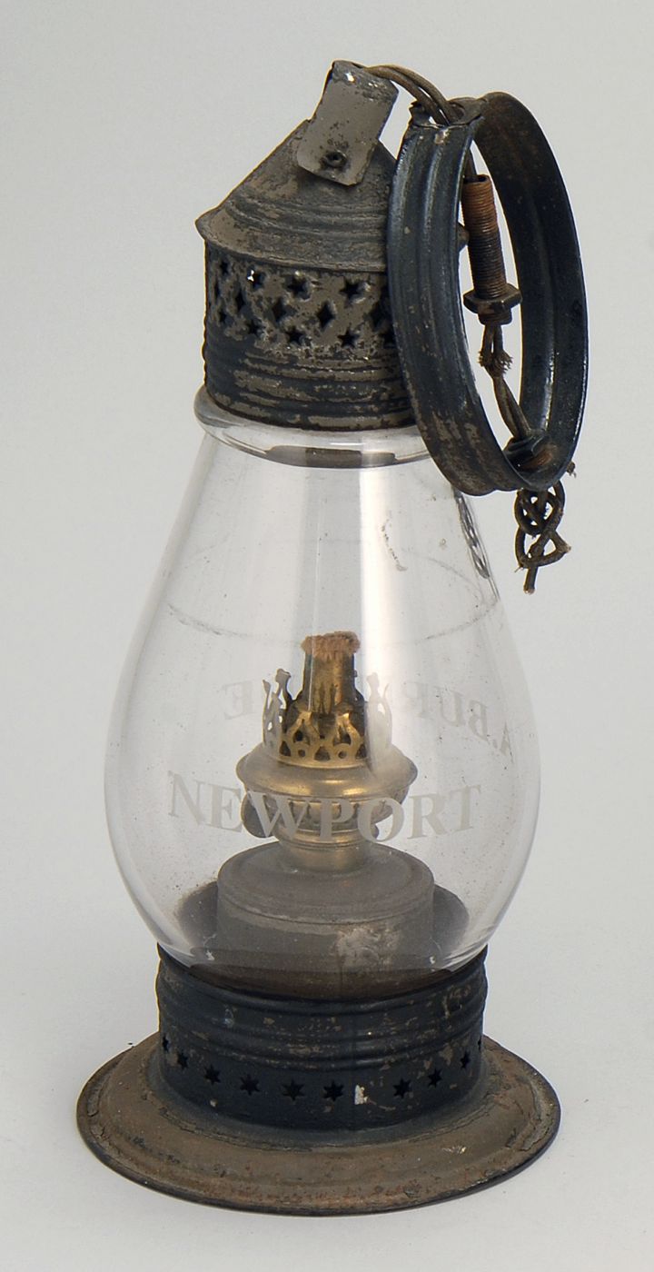 Appraisal: ETCHED SANDWICH GLASS AND TIN LANTERN American th CenturyEngraved A