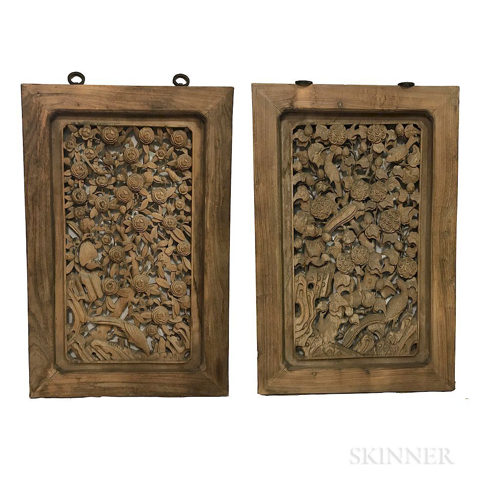 Appraisal: Pair of Openwork Carved Window Panels Pair of Openwork Carved