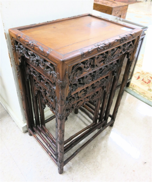 Appraisal: CARVED ROSEWOOD NESTING TABLE SET Chinese export early th century