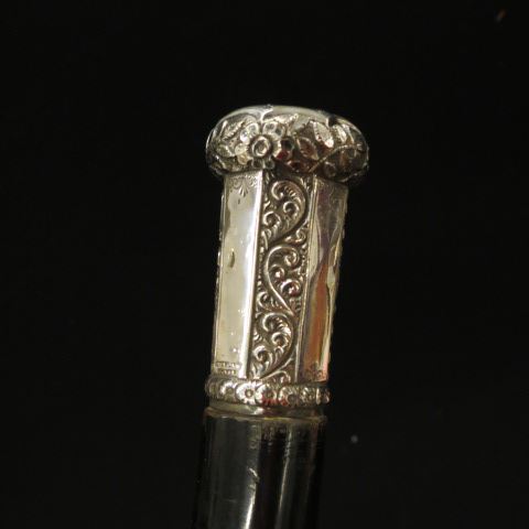 Appraisal: Victorian Sterling Handled Walking Stick elaborate engraving