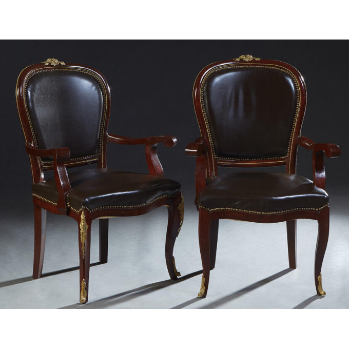 Appraisal: Pair of Ormolu Mounted Carved Mahogany Louis XV Style Armchairs