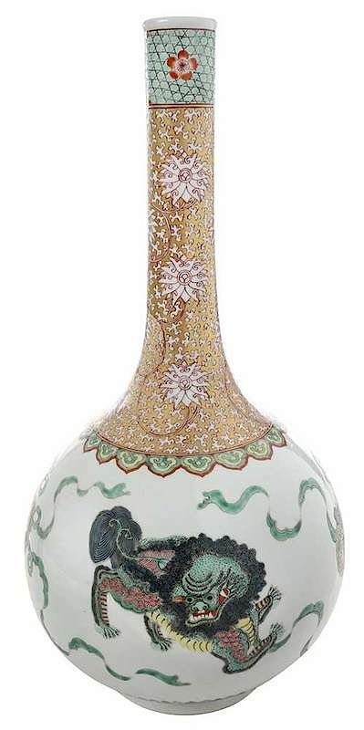 Appraisal: Large Chinese Famille Verte Porcelain Vase bottle form enamel decorated