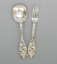 Appraisal: A Silver Serving Fork Spoon Marked A Shodne A silver