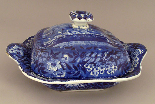 Appraisal: Historical blue Staffordshire covered vegetable th c depicting the Landing