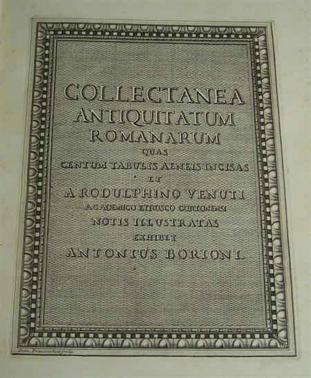 Appraisal: Venuti Rodolfino Collectanea antiquitatum Romanarum Rome Folio engraved title and