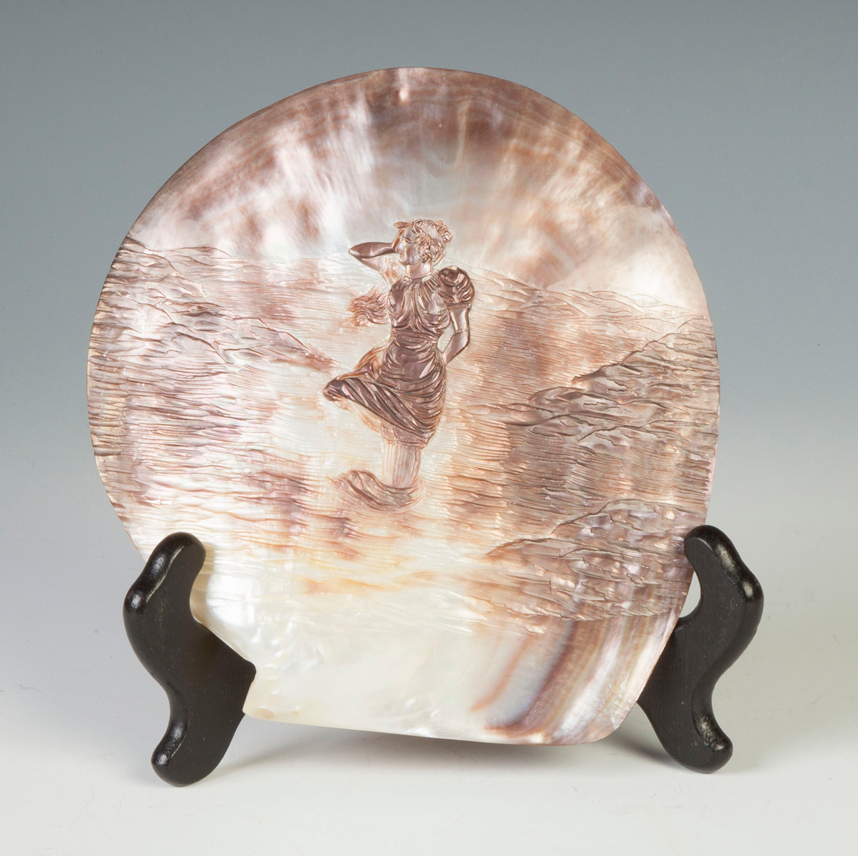 Appraisal: Carved Abalone Shell w Victorian Lady Seashore