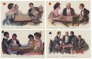 Appraisal: Set of Four Shall We Playing Card Postcards Philadelphia The