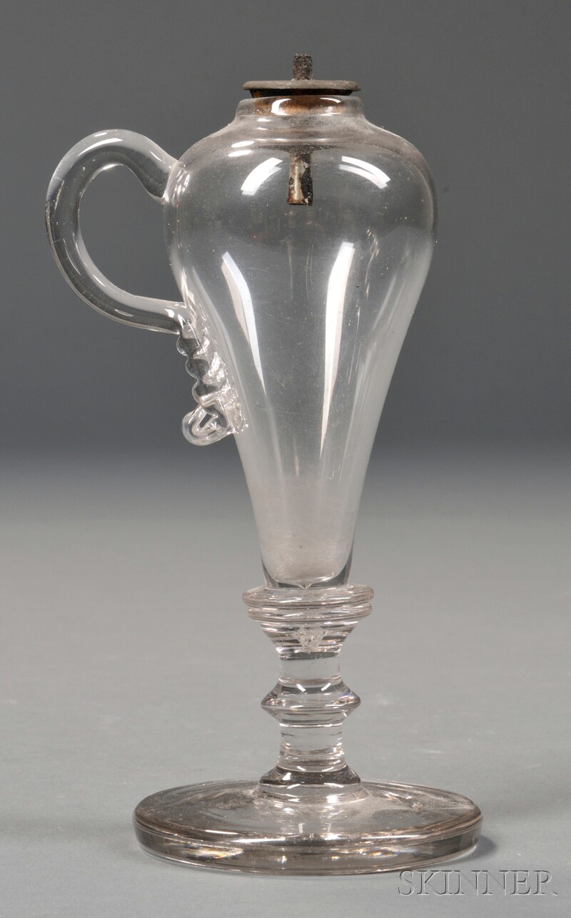 Appraisal: Small Free-blown Colorless Glass Hand Lamp America early th century